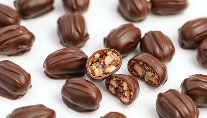 Delicious Chocolate Pecan Candies Isolated On White Screen Perfect For Confectionery Ads Marketing Materials Website Banners Celebrations Joy Indulgence And Valentine's Day Decoration
