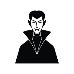Vampire with a High Collar Cape and Sharp Fangs Silhouette