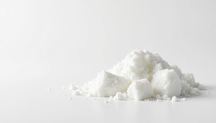 Lumps of refined white sugar against white backdrop, macro, dessert