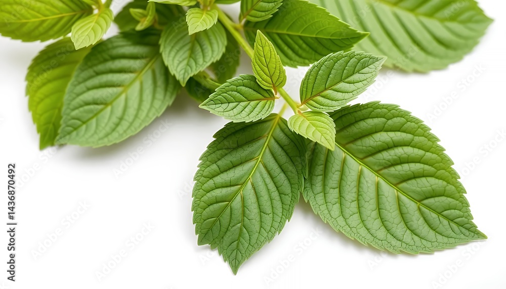 Poster fresh green leaves close up isolated on white screen background perfect for ads and promotions with 