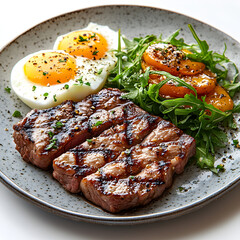 Grilled Steak and Fried Egg with Roasted Tomatoes &ndash; A Classic Breakfast