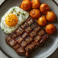 Grilled Steak with Fried Egg and Roasted Potatoes &ndash; A Hearty Meal