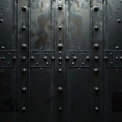 Fototapeta premium Dark industrial metal panel with rivets and rust stains creating a realistic aged texture, Generated with AI