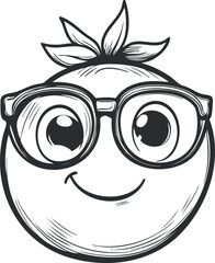 Black and white cartoon smiley face with glasses and a happy expression