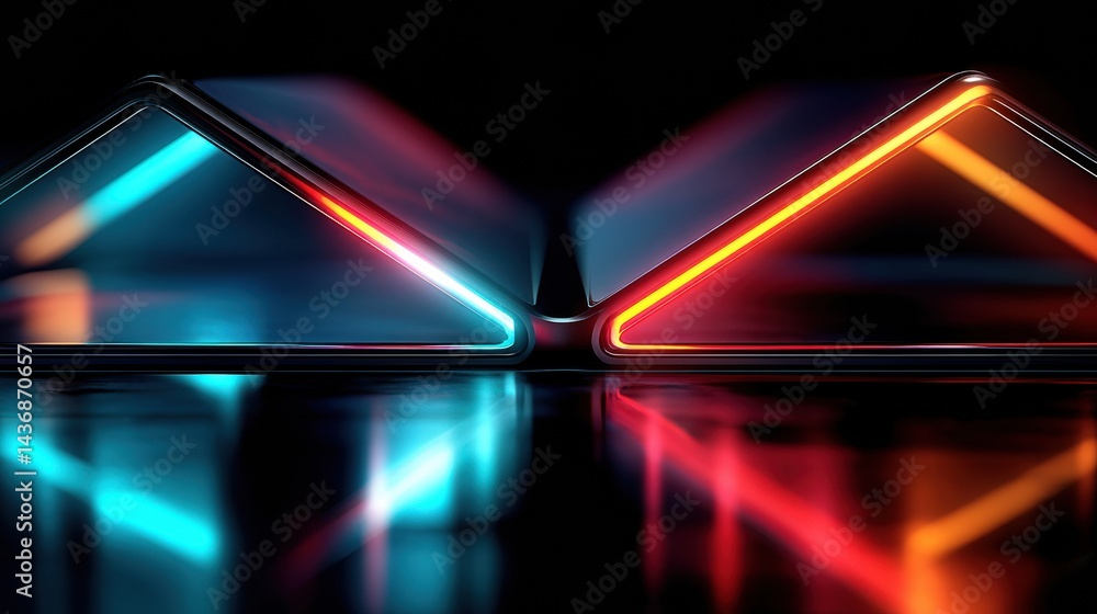 Poster futuristic foldable smartphone unfolds with vibrant neon glow, showcasing advanced technology and in