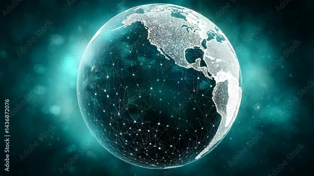 Poster glowing globe with network connections shows concept of global communications and digital networking