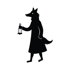 Wolf Wearing a Victorian Coat and Holding a Lantern Silhouette