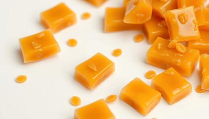 Golden Caramel Candies Assortment Isolated on White Screen Background Perfect for Decoration Sweet and Tasty Treats Studio Shot Delicious Confectionery Backdrop