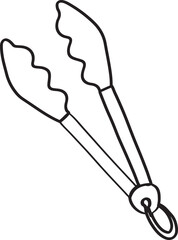 Lined Tongs Cooking Utensil Hand Drawn