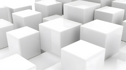 Abstract White Cubes 3D Render, Geometric Minimalist Background