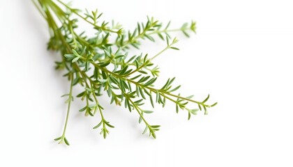 Obraz premium Isolated Fresh Green Thyme Sprig on White Screen Background Perfect for Culinary or Botanical Designs and Decorative Elements