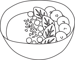 Lined Bowl Salad Healthy Food Hand Drawn