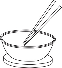 Lined Bowl and Chopstick Hand Drawn