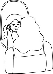 Young woman looking at her own reflection with a joyful expression Illustration