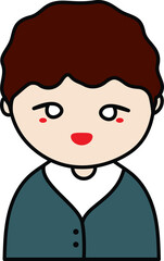 Smiling Boy Character with Dark Brown Hair and Teal Cardigan Illustration