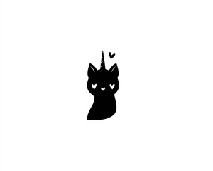 black unicorn with a black heart, black image on white background
