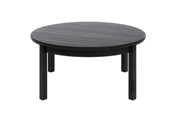 Modern black wooden round table isolated on a transparent background