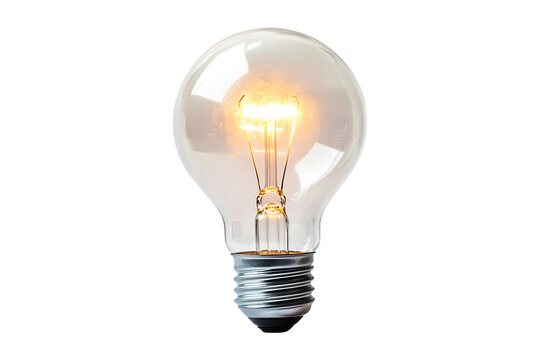 Glowing incandescent light bulb with visible filament, isolated on transparent background