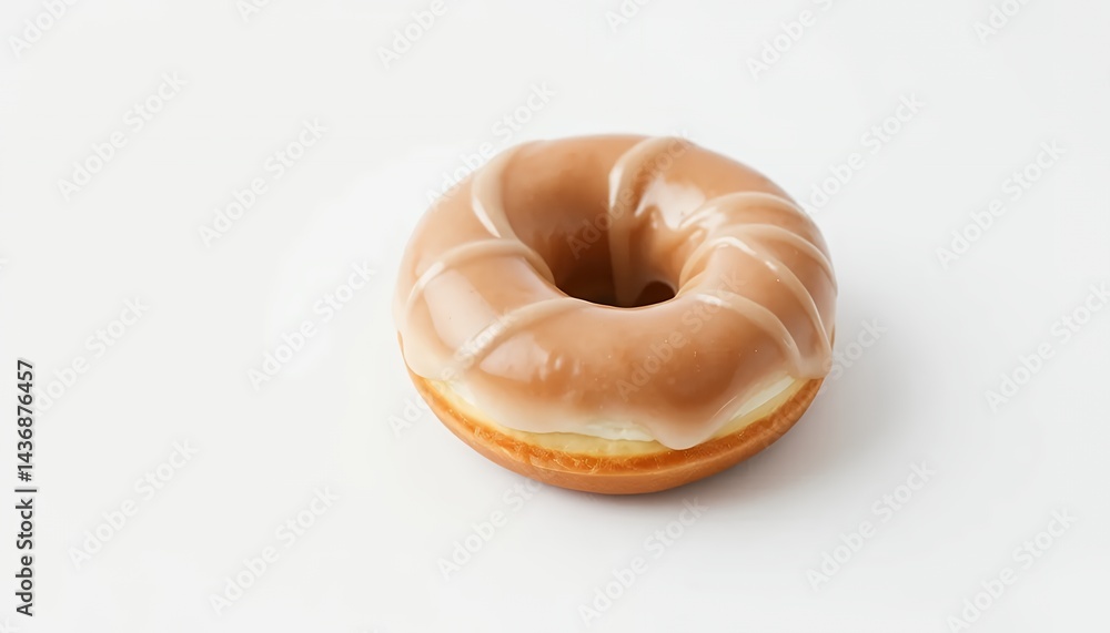 Poster Shiny Glazed Donut Isolated on White Screen Background in a Studio Setting Perfect for Ads Promotion And Thematic Use Featuring a Smooth Textured Glaze and Circular Shape Optimized for Stock