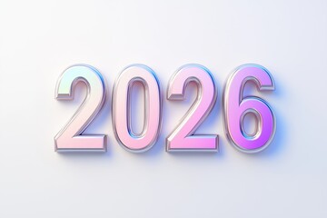 Colorful brushed render of the year 2026 on a smooth background
