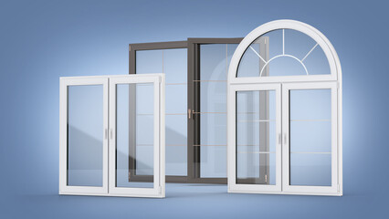 Windows Collection - blue background, 3d illustration