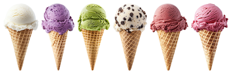 PNG Colorful ice cream cones variety, element set on transparent background