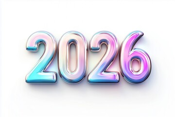 Colorful brushed text render of the year 2026 on a bright background