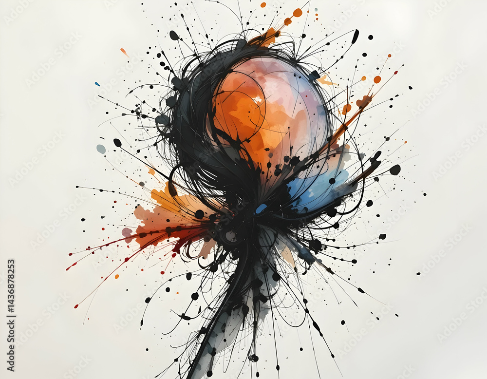 Poster abstract watercolor art with splatter effect and dynamic forms