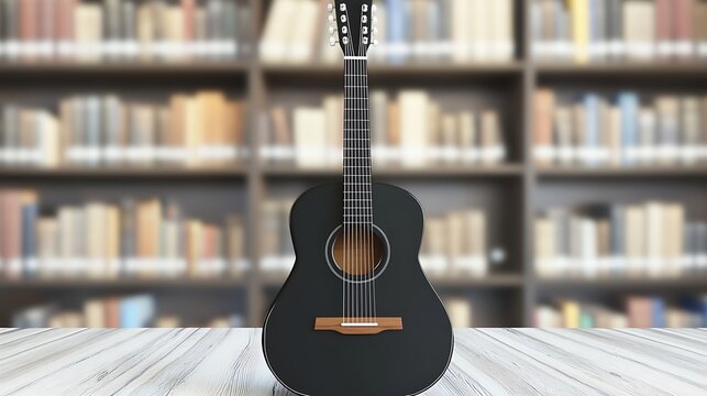 Black acoustic guitar library background