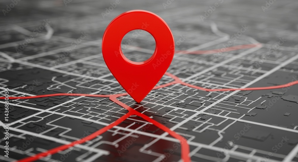 Poster map location pin pointing on a route location
