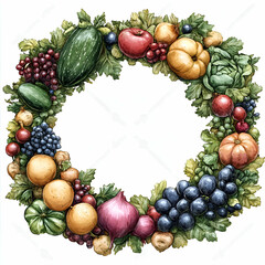 Colorful fruit wreath graphic design