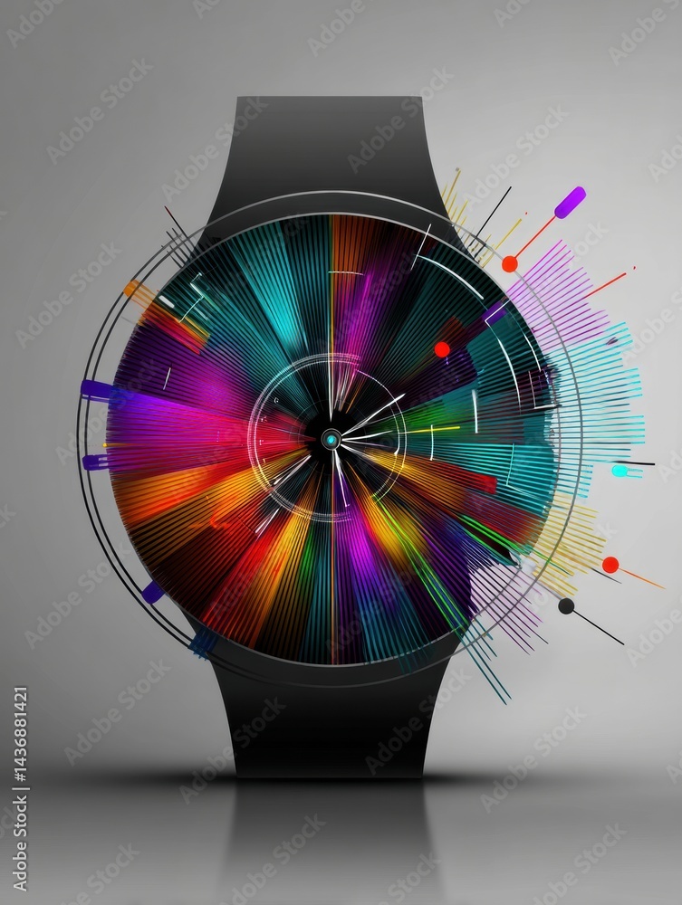 Aufkleber Futuristic Smartwatch Interface Concept With Vibrant Motion User Interface Design and Dynamic Graphics Showcasing Advanced Technology