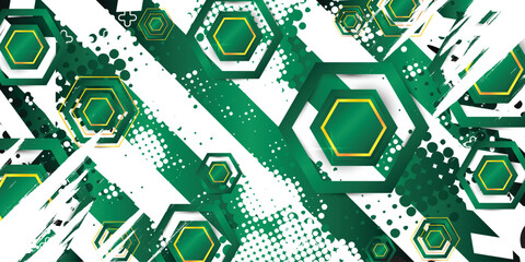 Abstract hexagon background with green and gold gradation effect