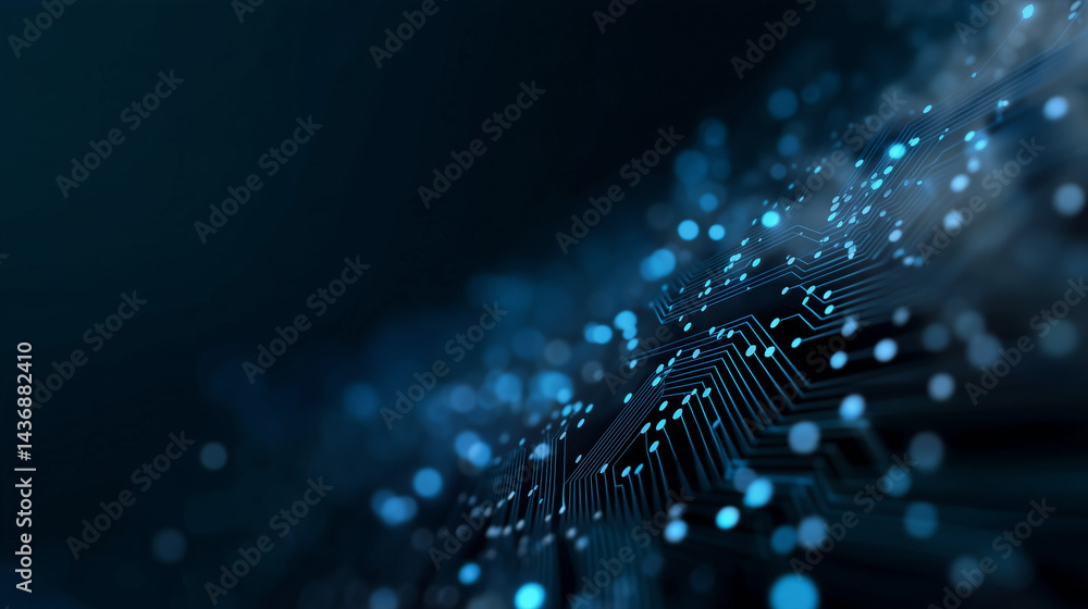 Poster abstract technology background featuring a futuristic circuit board pattern illuminated with glowing