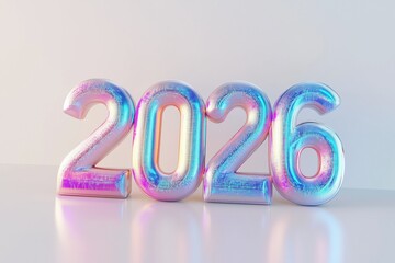 Colorful 2026 number render showcasing vibrant reflections and smooth textures