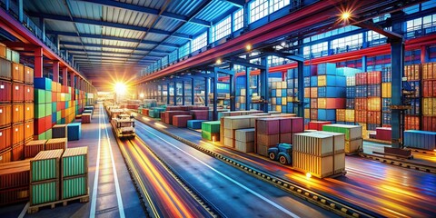 Efficient Logistics: Shipping Crates & Packages Flowing Through Busy Transportation Hub