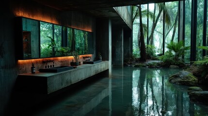 Modern bathroom with a jungle view