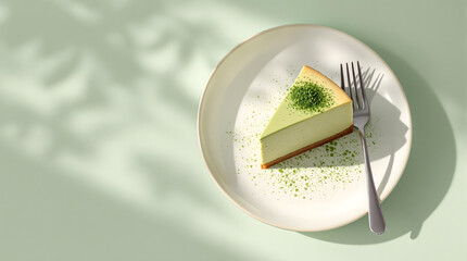 Delicious Matcha Green Tea Cheesecake Slice on Plate