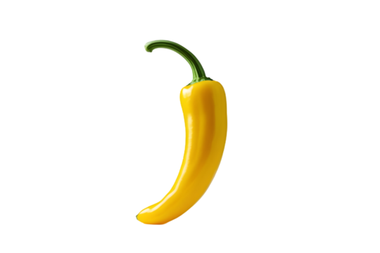 Single Yellow Banana Pepper Isolated on White for Healthy Eating Concepts: Fresh Vegetable Ingredient Imagery: Banana, Pepper, Yellow, Isolated, White, Fresh, Healthy, Eating, Vegetable, Ingredient.