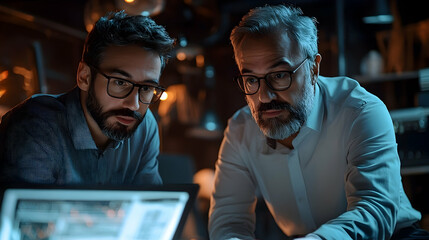 Two colleagues deeply engaged in a collaborative work session.