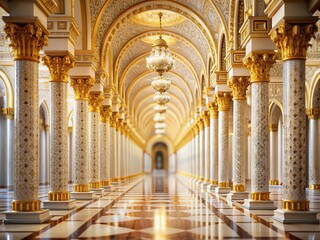 Fototapeta premium Elegant White & Gold Corridor - Tilt-Shift Architecture Stock Photo