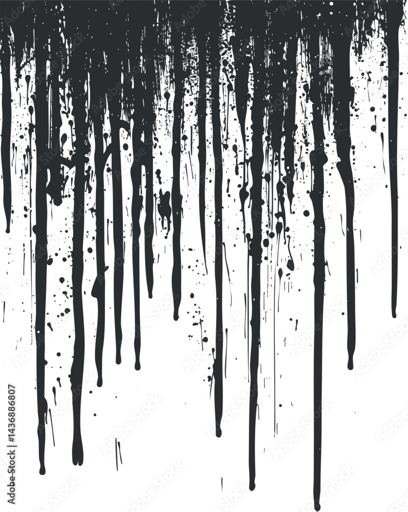 Poster black paint dripping down creating a grunge abstract background with splatters and streaks