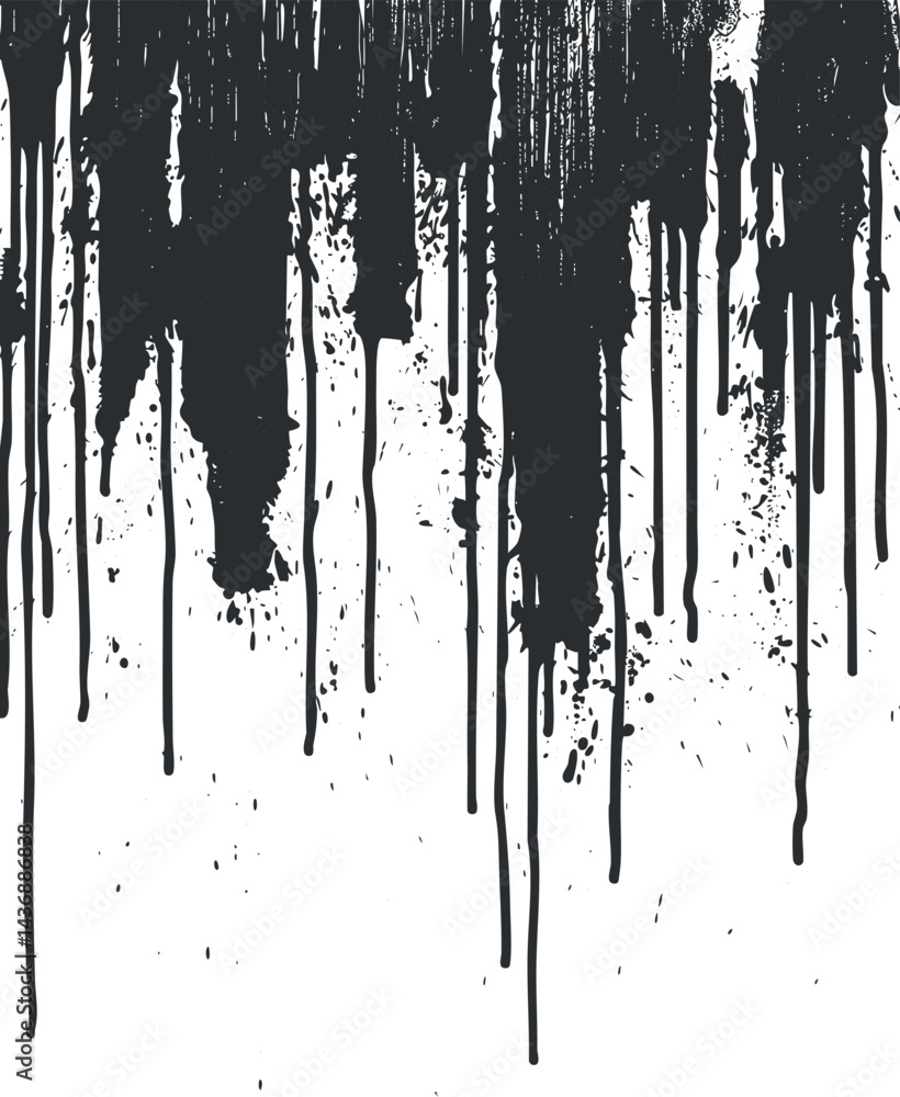 Poster black paint drips and splatters creating a grunge abstract background texture with a messy artistic 