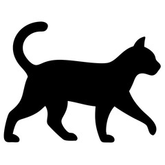 A black silhouette of a cat walking