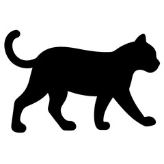 A black silhouette of a cat walking