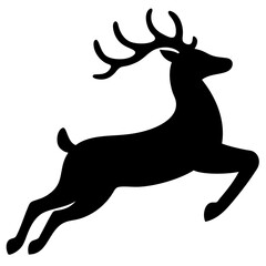 A dynamic silhouette of a reindeer leaping gracefully, its antlers proudly displayed against a clean white background
