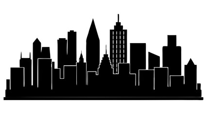 Fototapeta premium A minimalist black silhouette of a city skyline with various skyscrapers and buildings, conveying a sense of urban landscape and architecture 