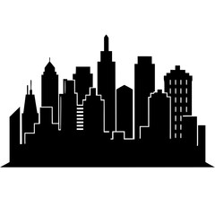 Fototapeta premium A minimalist black silhouette of a city skyline with various skyscrapers and buildings, conveying a sense of urban landscape and architecture 