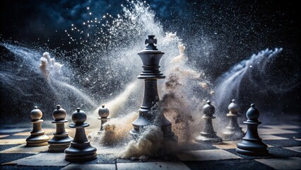 Epic Chess Battle: Long Exposure of Shattered Pieces, Isolated King, Queen & Pawn