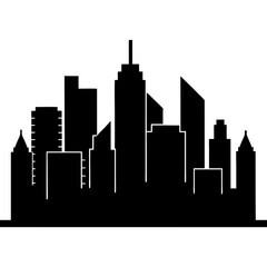 Fototapeta premium A minimalist black silhouette of a city skyline with various skyscrapers and buildings, conveying a sense of urban landscape and architecture 